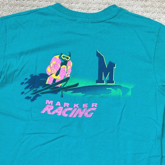 Hanes Other - VTG Marker T-Shirt Medium 2-Side Graphic Ski Teal Single Stitch Hanes USA 90s